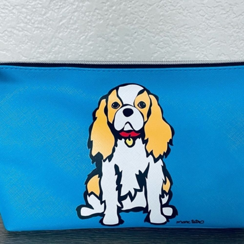 NWT Marc Tetro Blue Cavalier King Charles Dog Cosmetic Bag